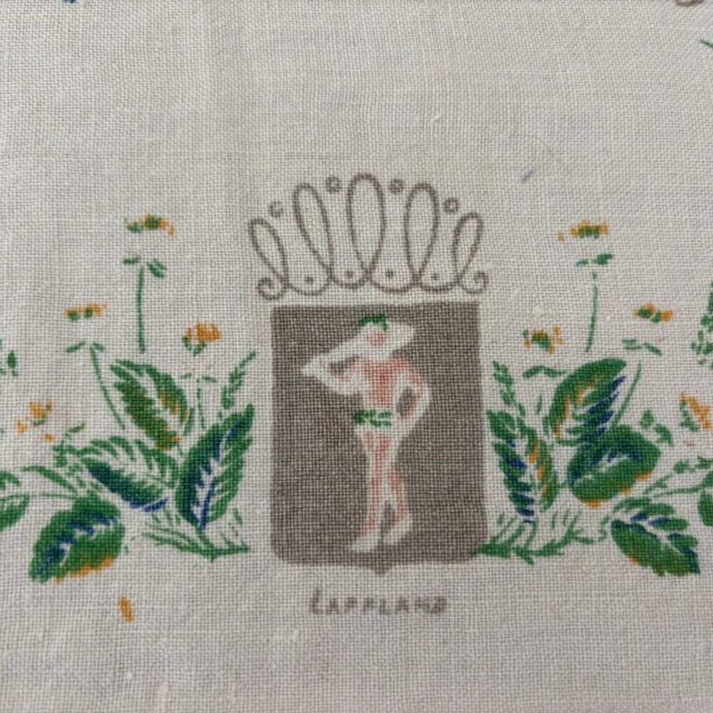 Vintage Swedish printed tablecloth featuring provincial coats of arms and floral - Picture 6 of 9